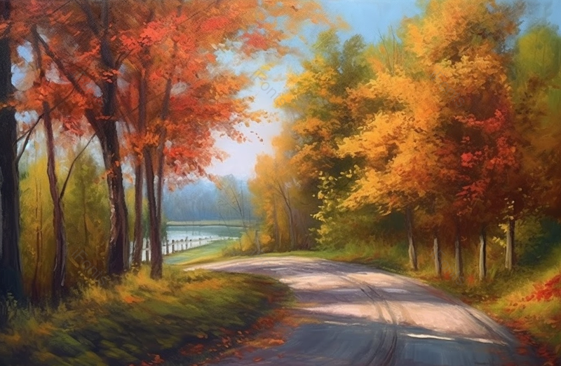 国家公园内的秋季山林道路风景,插画/手绘图,插画/手绘图库,插画/手绘图下载,插画/手绘